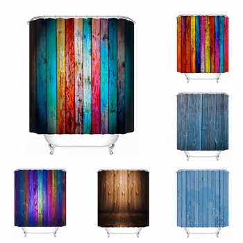 

Bath Curtain For Bathroom Custom Retro Colorful Rainbow Wood Home Decor Shower Curtain Waterproof Fabric Hooks #180417-01-35