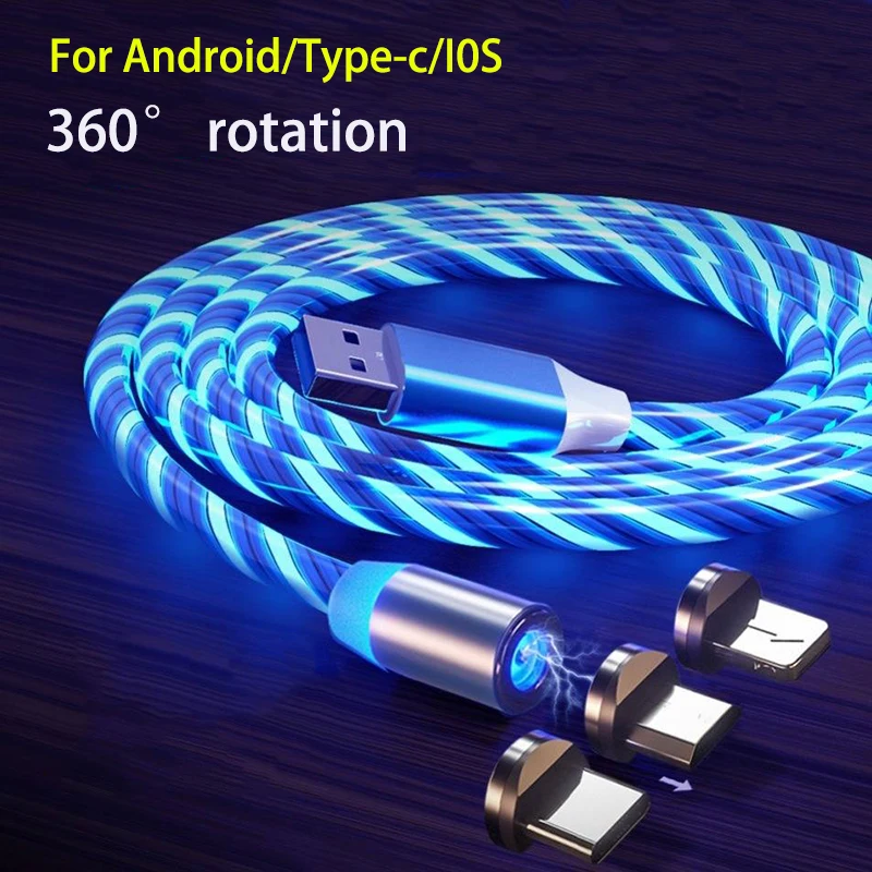 Светящийся светодиодный магнитный кабель USB Type C для быстрой зарядки Micro зарядный