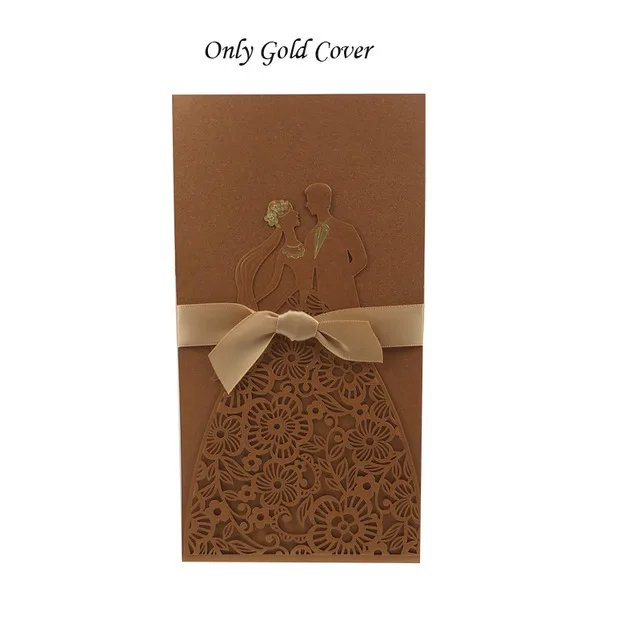 Only Gold Cover Пригласительные открытки Жених и невеста печать поздравительные открытки с ленты для свадебного украшения - Цвет: Only Gold Cover