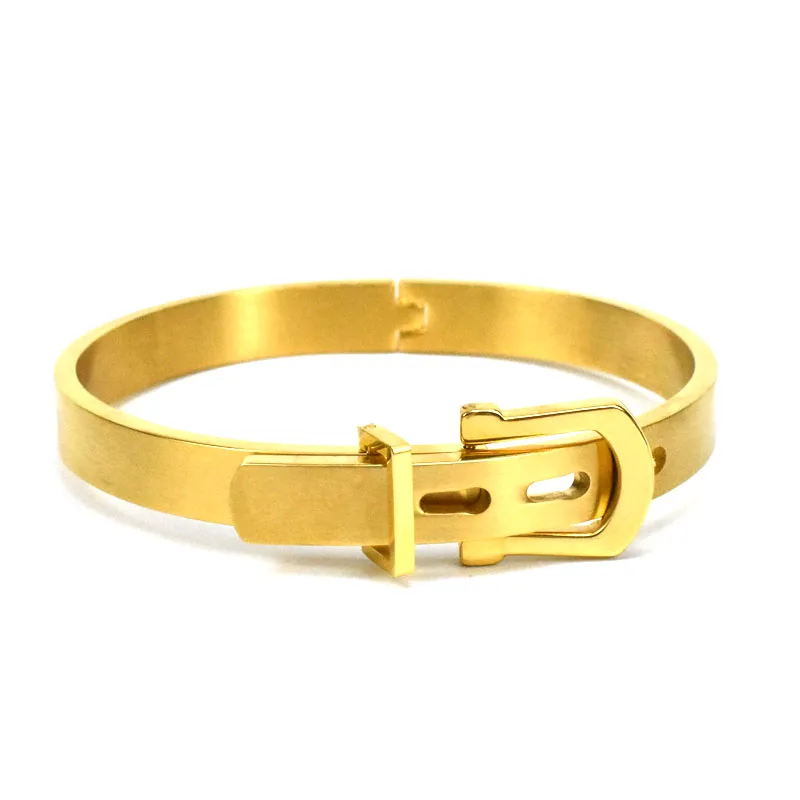 Nine forever Титановый стальной браслет в виде ремня и браслета мужские ювелирные изделия Бусы Браслеты для женщин pulseira masculina femme bileklik - Окраска металла: gold belt bangle