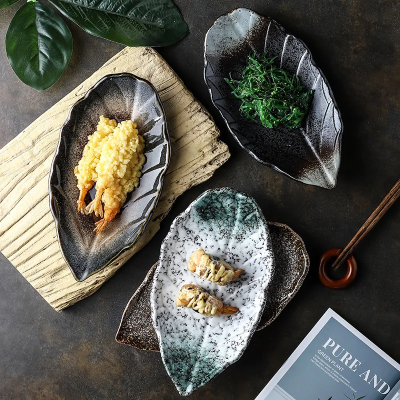 

Creative ceramic Japanese irregular meal plate special snack dish leaf shaped dish sushi plate Western restaurant tableware