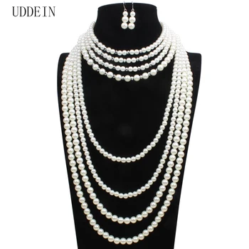 

UDDEIN Nigerian Wedding Indian Jewelry Sets Bridal Simulated Pearl Choker Bib Beads Necklace Earring Sets Statement Collar
