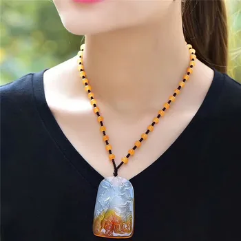 

Natural agate chalcedony pendant ice color chalcedony playful Guan Gong pendant sweater chain men's lucky chain jade wholesale