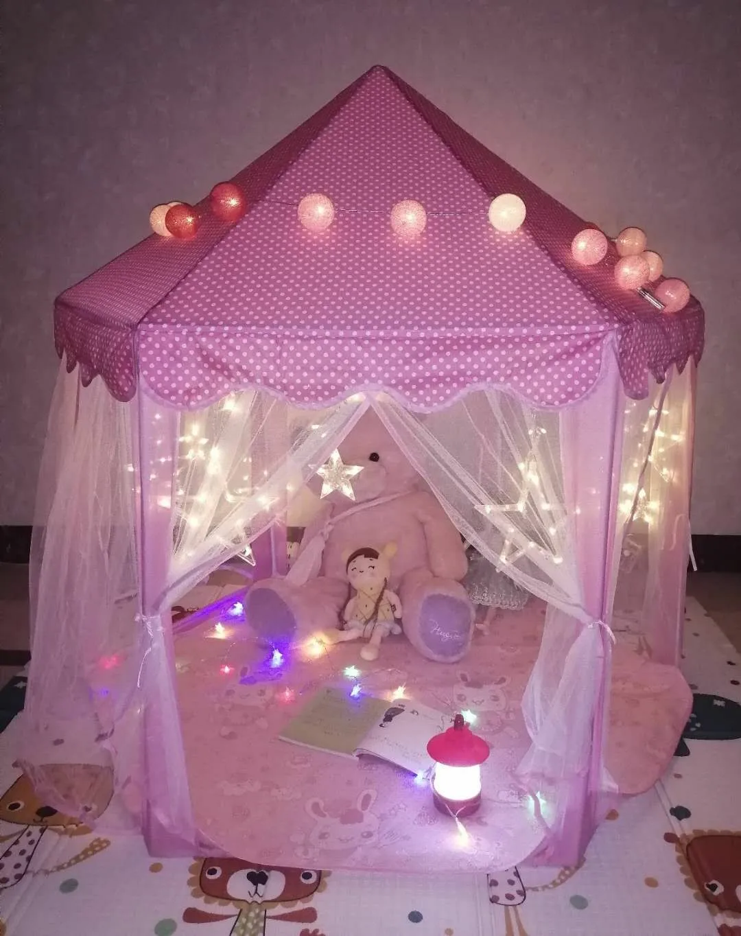 Portable Play Kids Tent Princess castle tent with LED light Children Indoor Outdoor Ocean Ball game tent Room House Girl gift 4