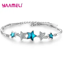 Синий прозрачный страс браслет для женщин 925 пробы серебро хороший австрийский кристалл ручной работы Свадебные обручальные вечерние ювелирные изделия