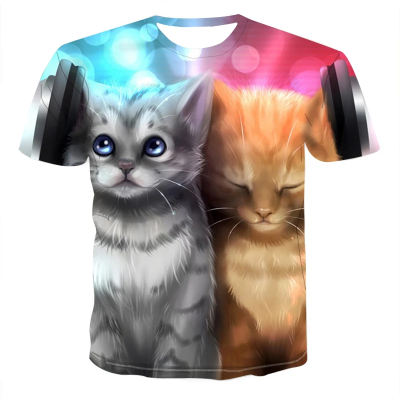 Новинка 2019 3D футболка милый котенок кот Забавные топы с коротким рукавом летние