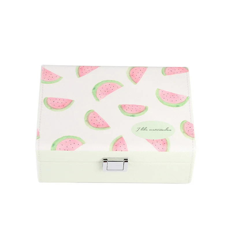 

Simple portable earrings jewelry storage box cartoon fruit Pu multi-functional double-layer jewelry box