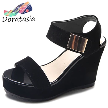 

DORATASIA Leisure Women Open Toe Flock Metal Wedges Platform Shoes 2020 Casual Daily Sandals Women Solid Sandals
