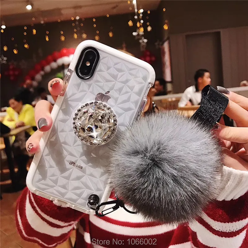 Лидер продаж чехол с алмазным принтом помпоном меховым шариком для iPhone 12 Mini 11 Pro XS
