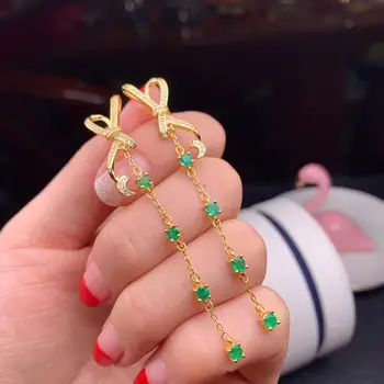 

Luxurious Tassels long Bow Natural green emerald drop earrings 925 silver natural gemstone earrings girl party gift jewelry