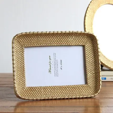 Креативная Серебряная фоторамка из смолы в стиле ретро, круглая Прямоугольная форма, Золотая фоторамка, свадебные украшения для спальни - Цвет: 6inch-Golden