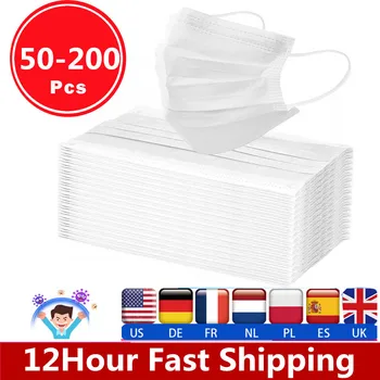 

In stock White Medical Mask 20-200pcs Respirator Mouth Masks White Disposable 3 Layer Mask Facial Protective Cover Surgical Mask