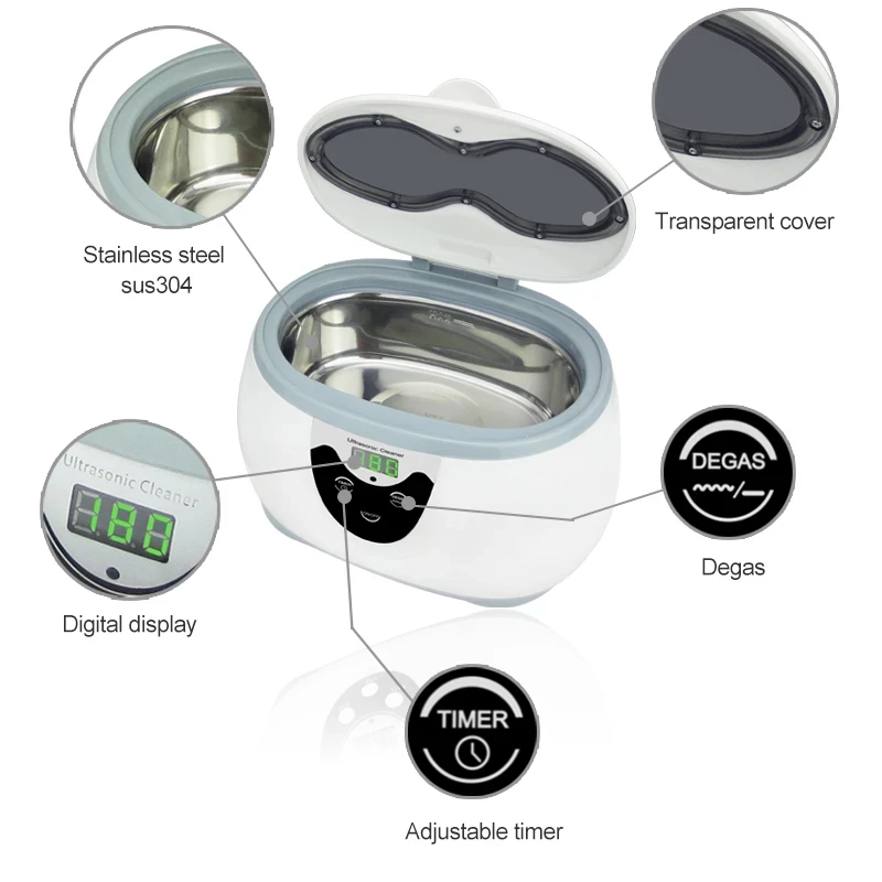 

New 600ml Ultrasonic Cleaner Manicure Tools Sonic Cleaning Jewelry Machinery Eyeglasses Home Ultrasound Bath Washing Machine