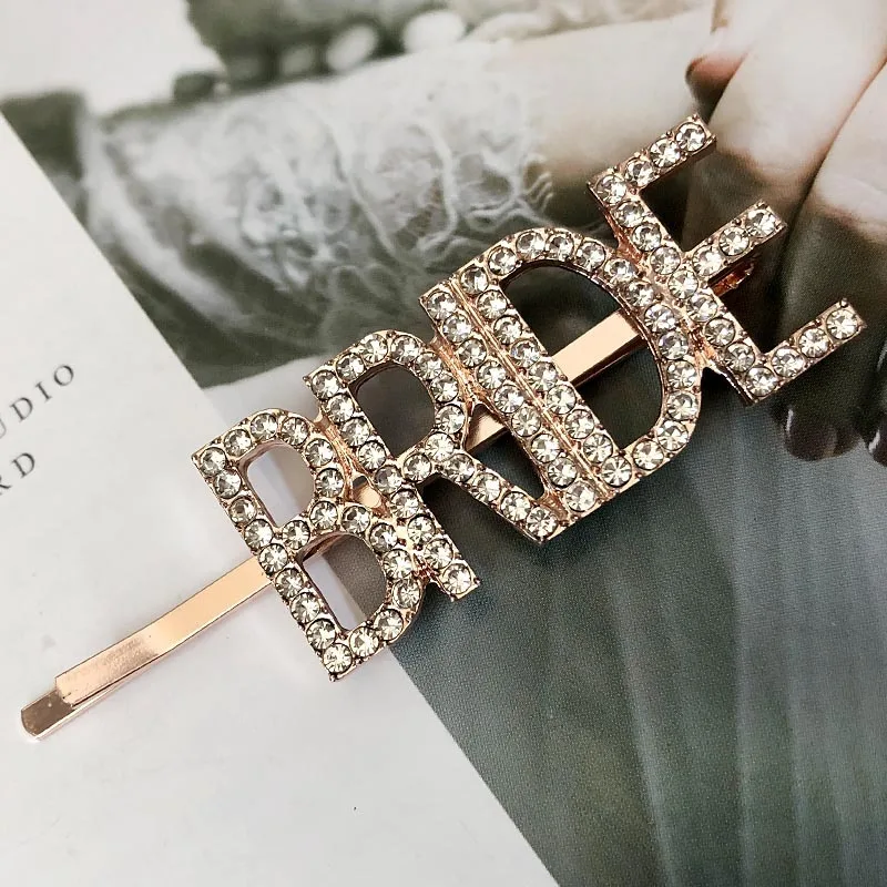BRIDE Rose Gold 1 шт., заколки для волос с кристаллами и буквами, стразы, заколки для волос, заколки для волос, инструменты для укладки волос, аксессуары, ювелирный подарок - Цвет: BRIDE Rose Gold
