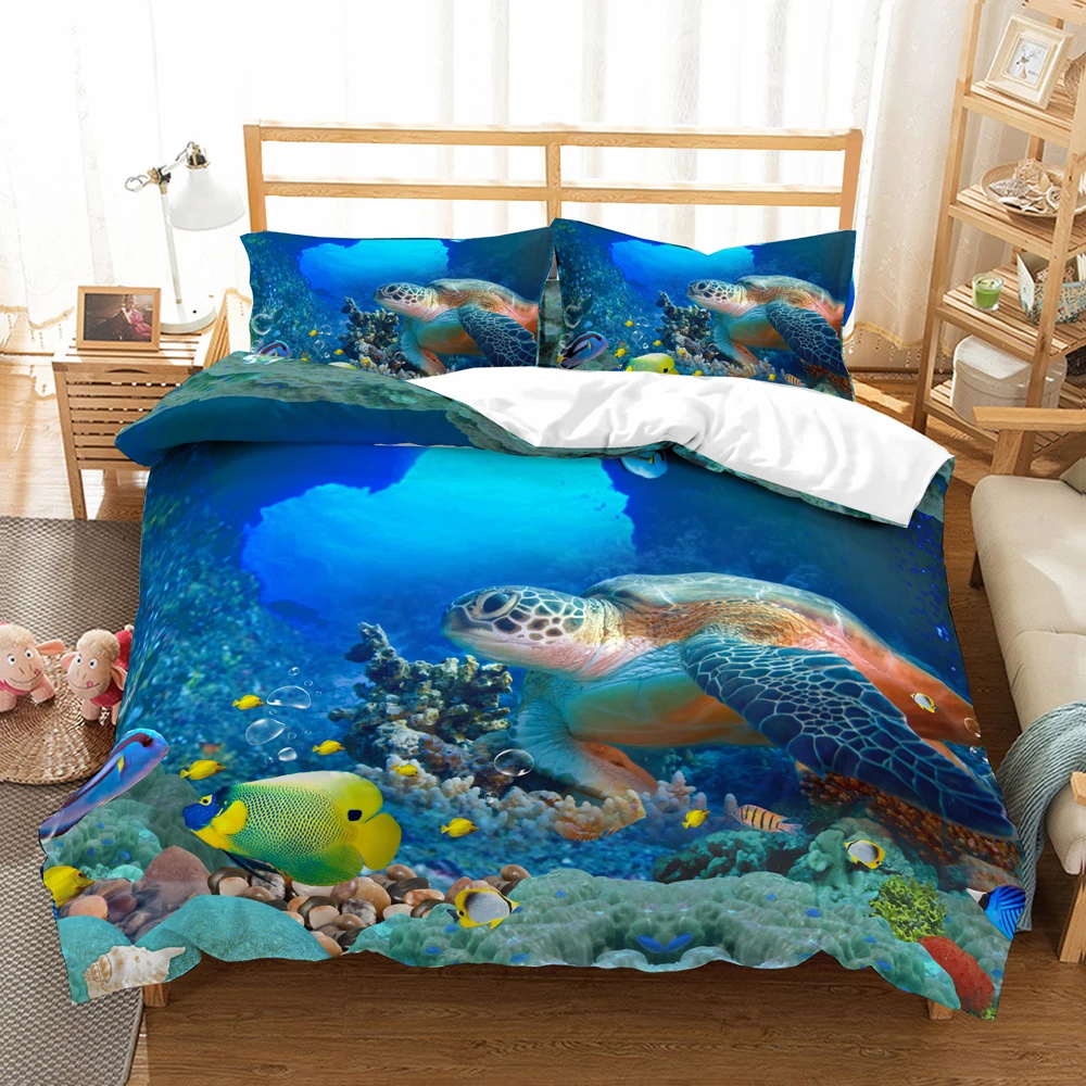 Underwater World Turtle Bedding Set Bedroom Decor 100% Microfiber Soft Hypoallergenic Zipper 1PC Duvet Cover with Pillowcases | Дом и сад