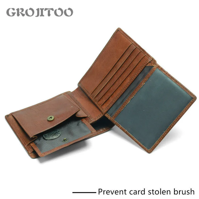 

GROJITOO 100% Genuine Leather Male Walet Pocket Men's Wallet Multi-function Flip Double-fold Short Leather Bag Zipper Wallets