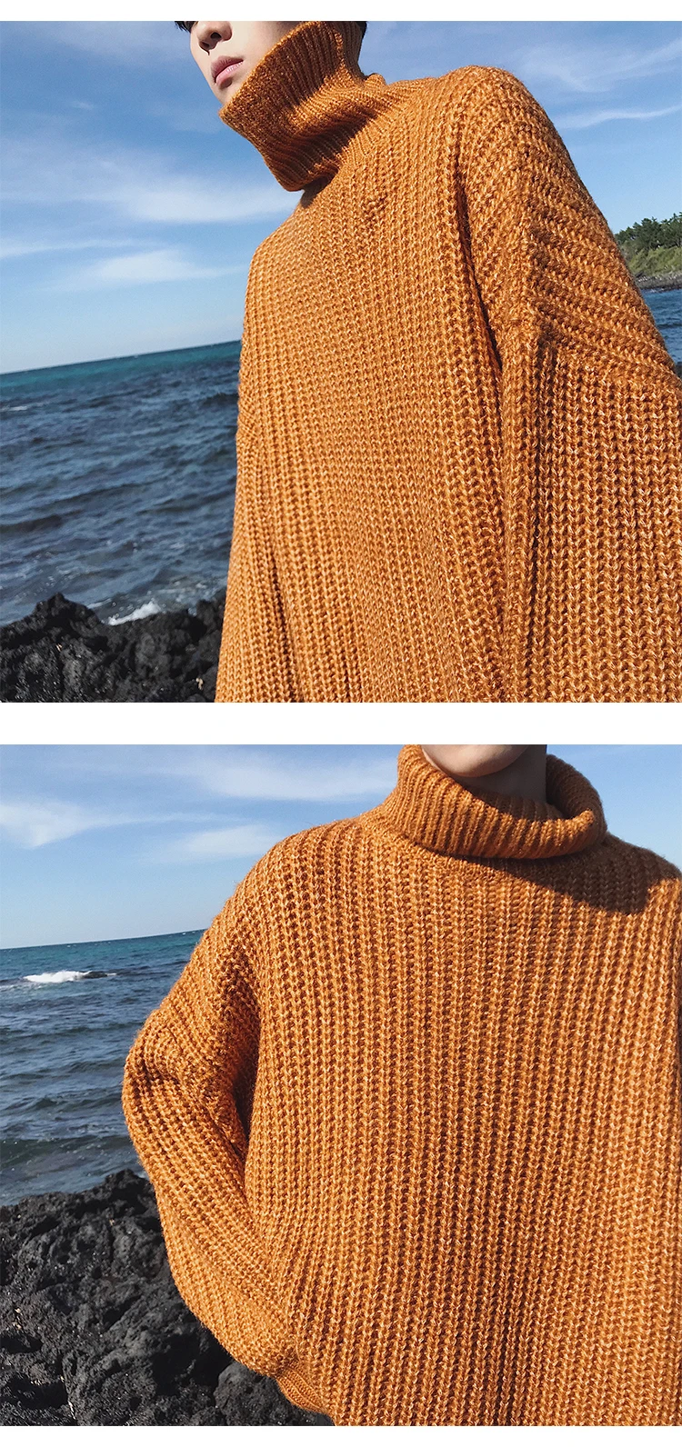 Winter New High Collar Sweater Men's Warm Fashion Solid Color Casual Knit Sweater Man Wild Loose Long Sleeve Pullover Men