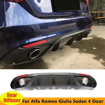 

Real Carbon Fiber Rear Diffuser with Reflector Exhaust Bumnper Lip Spoiler for Alfa Romeo Giulia Sedan 4 Door 2017 2018 2019