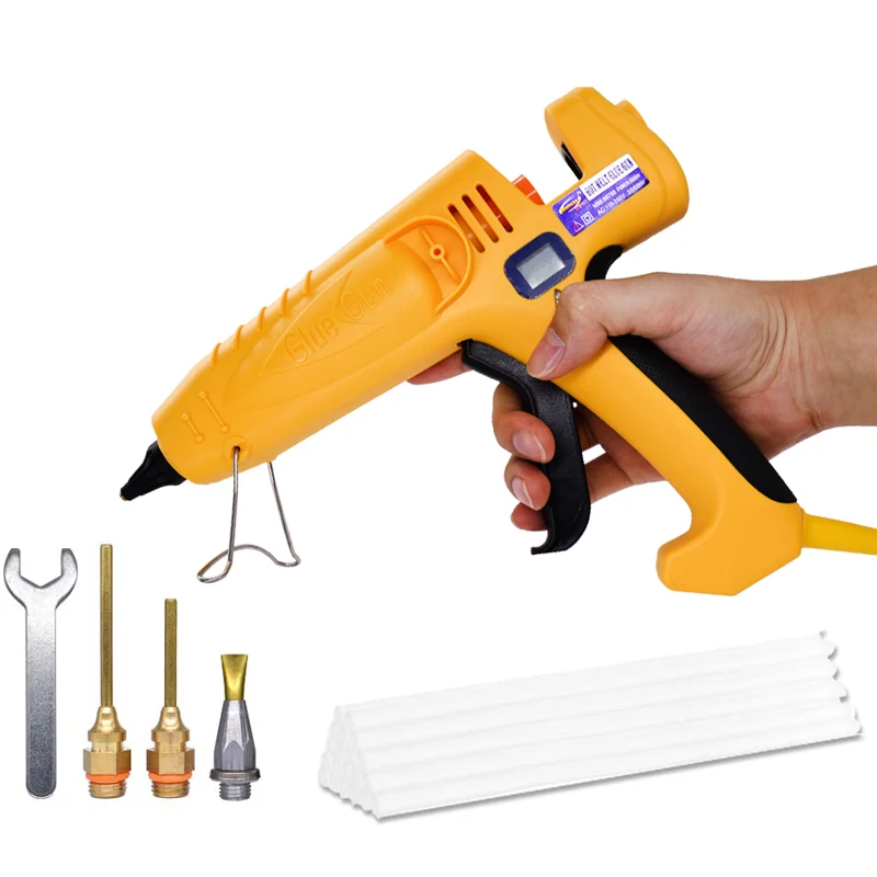 Craft Glue Gun Set, 150 Watts With 3 Copper Nozzles Temperature Adjustable DIY Repair Tool Professional Melting Glue Gun Include Tweezer, Knife, Wrench, Finger Tips, Silicone Mat And 5 Glue Sticks