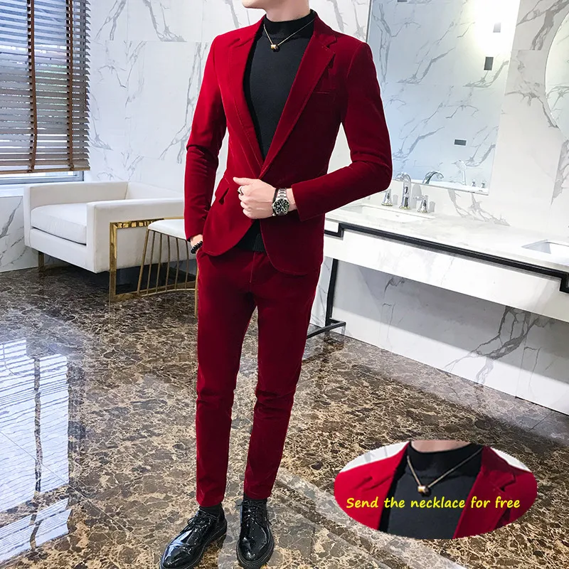 Doméstico Adelantar el viento es fuerte Trajes elegantes de terciopelo rojo vino para hombre, trajes de lujo para  novio, trajes de terciopelo para boda, vestido de caballero, 2 piezas de  franela verde Burdeos - AliExpress Ropa de hombre