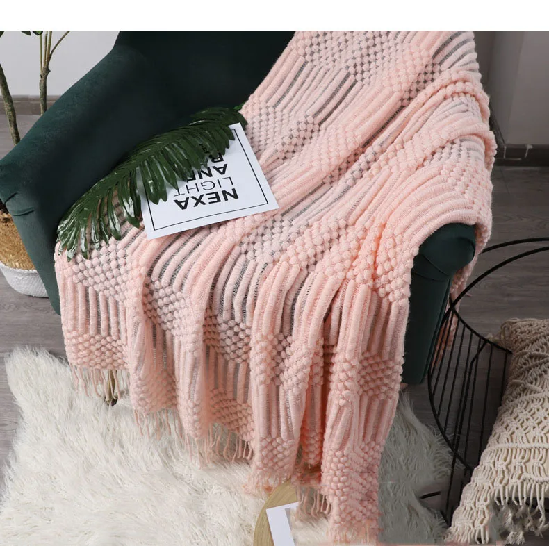 Couverture Plaid Double face à motif ananas, Plaid Jacquard en flanelle, en fil tricoté, drapeau de lit d'hôtel, décoration de maison, canapé à glands