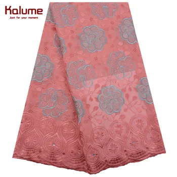 

Kalume 2020 Peach African Lace Fabric Fashion Swiss Voile Cotton Lace In Switzerland With Stones For Nigerian Dress Party F1861