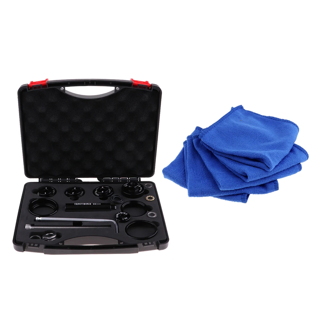 Bicycle Bearing Press Kit BB Tool with 5pcs Microfiber Bike Cleaning Care Towel Cloth for Cycles Maintain