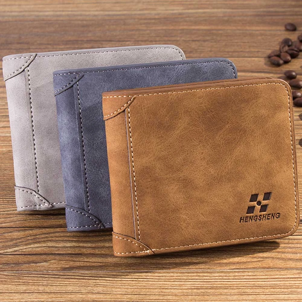 Men Retro Frosted PU Wallet Two Folding ID Credit Card Holder Clutch Luxury Purse 2019 Men Wallet Coin Pocket Women 826