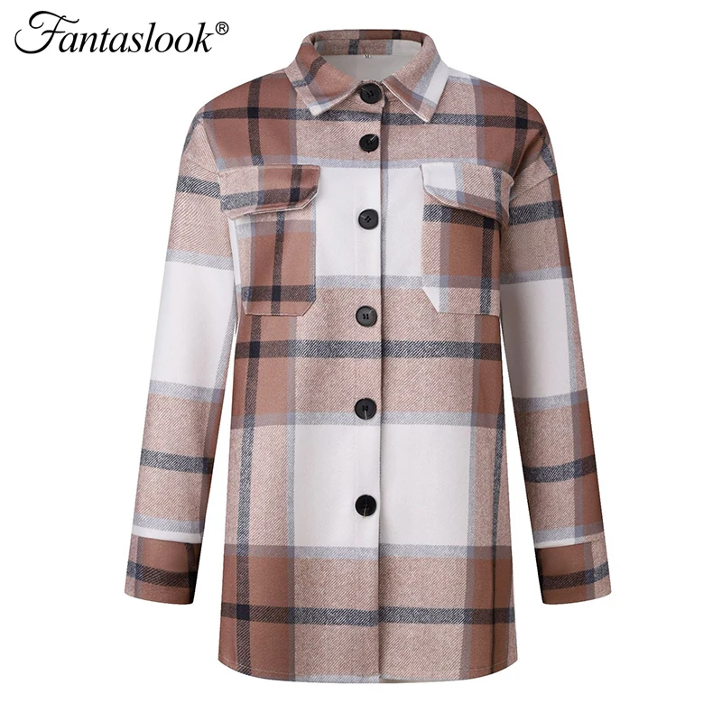 

Autumn Winter Plaid Shirt Women Casual Jacket Vintage Woolen Coat Fashion Jacket Coat Long Sleeve Single Breasted Outerwear
