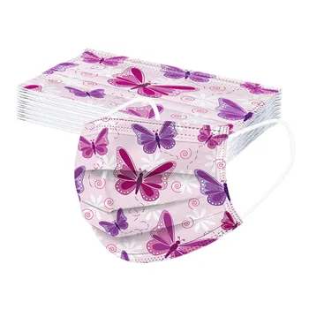 

20Pcs Adult Butterfly Print Disposable Mask 3 Layer Women Men Filter Hygiene Thicken Face Mouth Mask Earloop Protective Mask