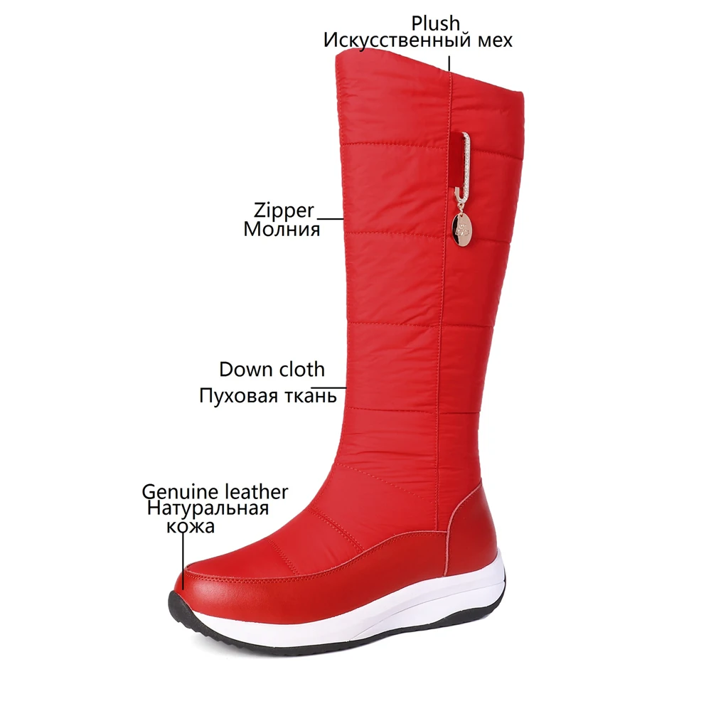 New Fashion Women Knee High Boots Waterproof Leather Thigh Snow