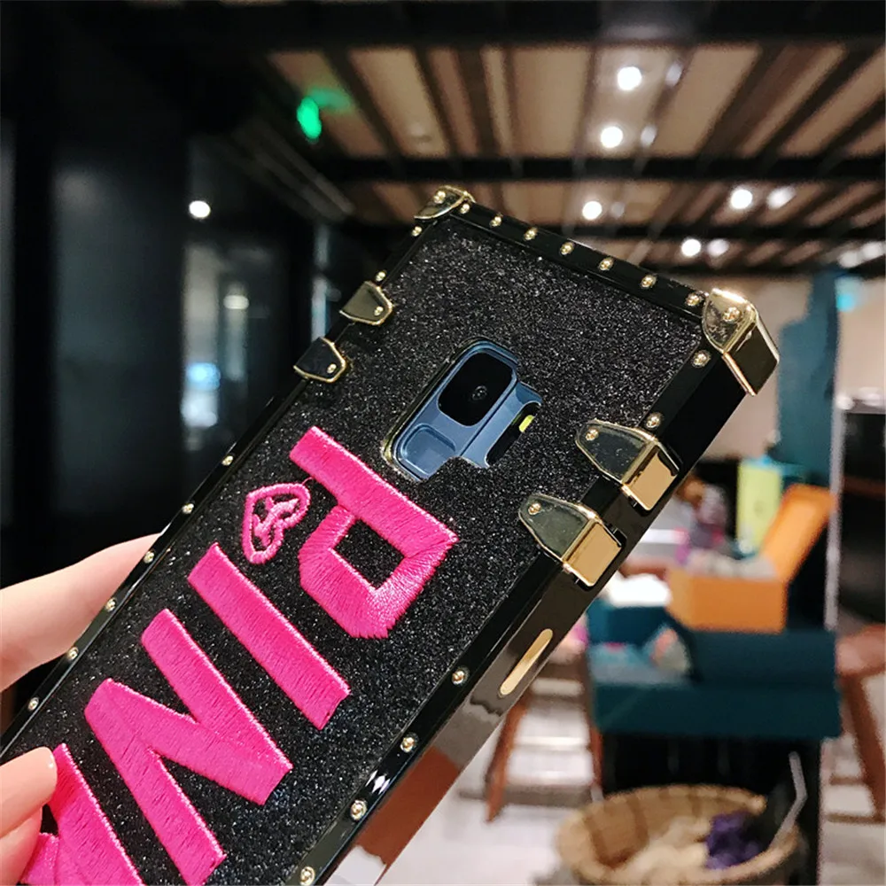 Роскошный квадратный 3D мобильный чехол для телефона розовый samsung S8 9 10Plus Note8 10Pro