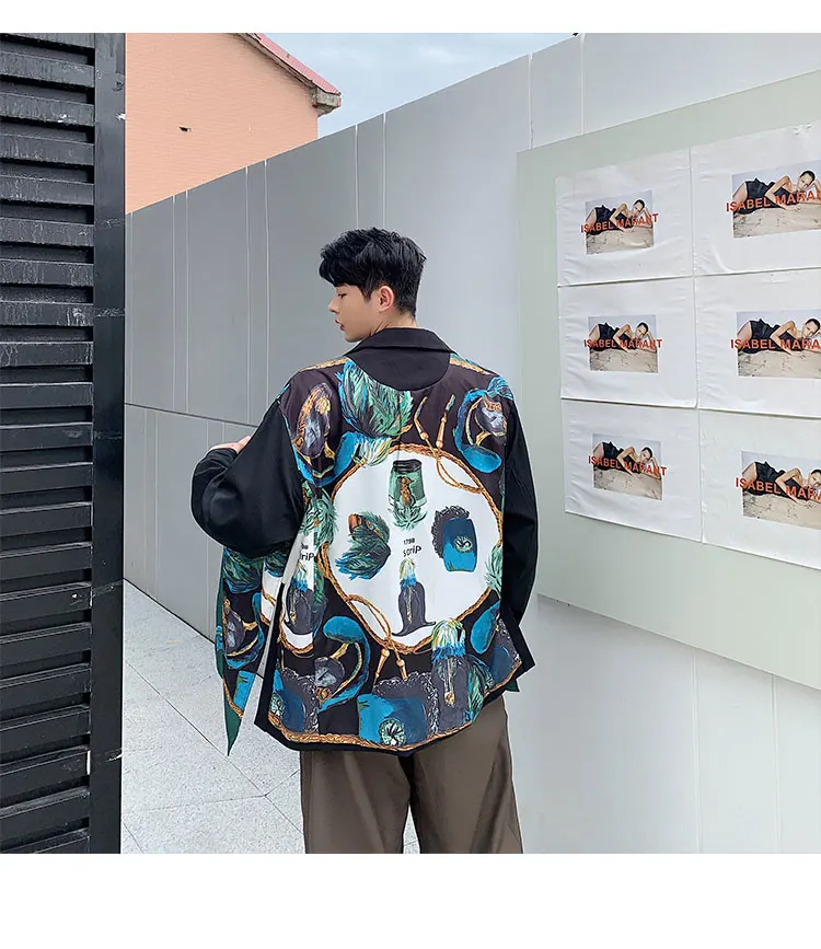 SHENGYUJIN Ранняя осень двухсторонний костюм ретро цветок мужской Молодежный Повседневный Свободный Тонкий костюм куртка