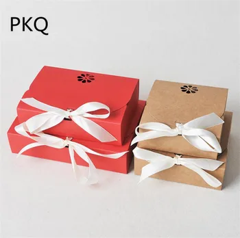 

20pcs Hollow Kraft boxes with ribbon Brown Red Candy Bag Wedding Gift Box Package Birthday Party Decoration Bags