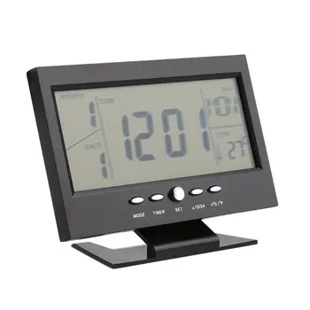 

Voice Control Back-light LCD Alarm Clock Weather Monitor Calendar With Thermometer Desk Clock 2 Colors Drop Shipping