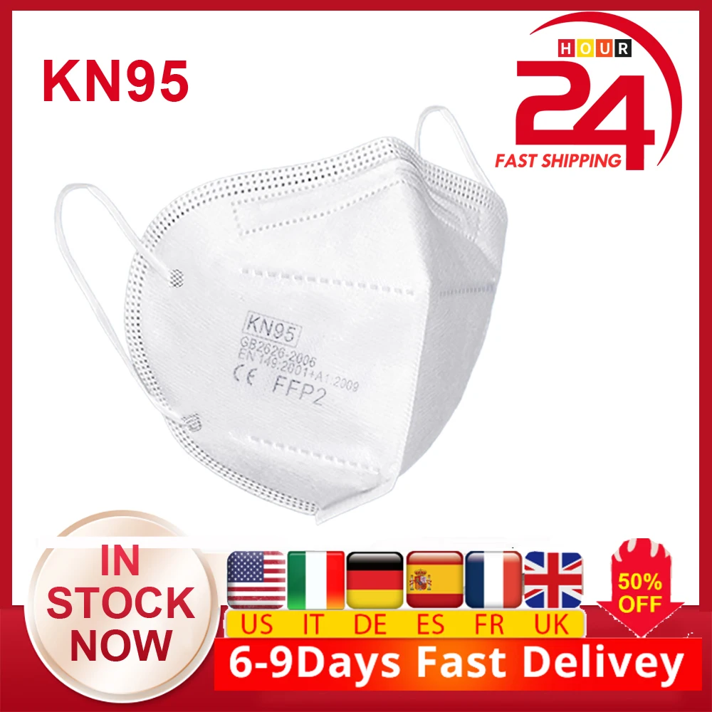 

cz us stock 10/20/50/100Pcs FFP2 White Face Masks 95% Filtration Mouth Cover Dustproof Face Cover Features FFP2 as KN95 N95 KF94