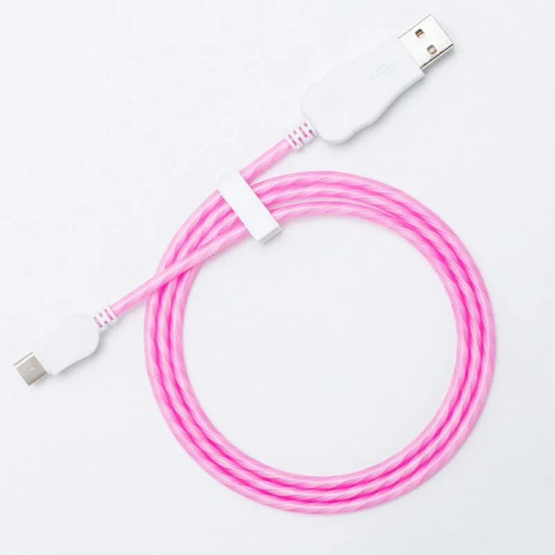 pink Светодиодный usb-кабель для вспышки, линия передачи данных, зарядное устройство для мобильного телефона для iPhone для Xiaomi для huawei для Android type-C 1 м 2 м, чехол для кабеля - Цвет: pink