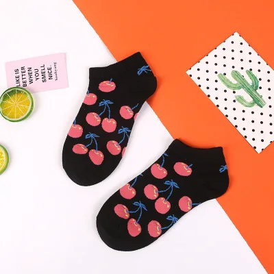 New Korean Fruit Short Socks, Pure Cotton Candy Female Boat Socks, Avocado Socks - Цвет: W007