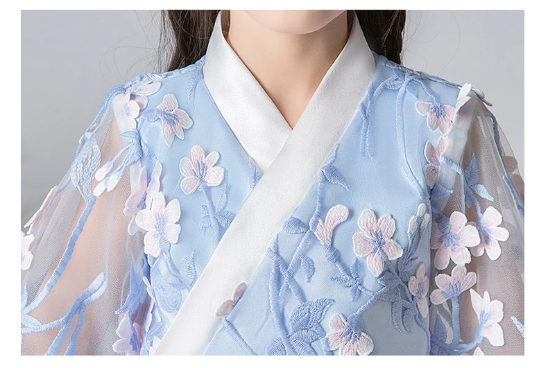 Hanfu/кружевное платье с вышивкой для девочек, 2 предмета осень г. костюм в китайском стиле ретро Улучшенная юбка Hanfu супер сказочное платье для малышей