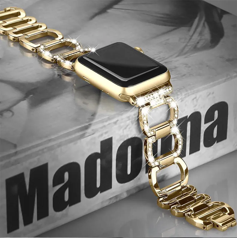 Ремешок для наручных часов Apple Watch, ремешок 42 мм 44 мм, 38 мм, 40 мм series 5/4/3/2/1 наручных часов iwatch, ремешок с бриллиантами стразы металлический браслет ссылку