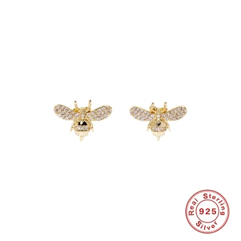 

Boako Hot Sale 100% 925 Sterling Silver Lovely Little Bees Stud Earrings For Women Small Earring Clear Zircon Fine Jewelry