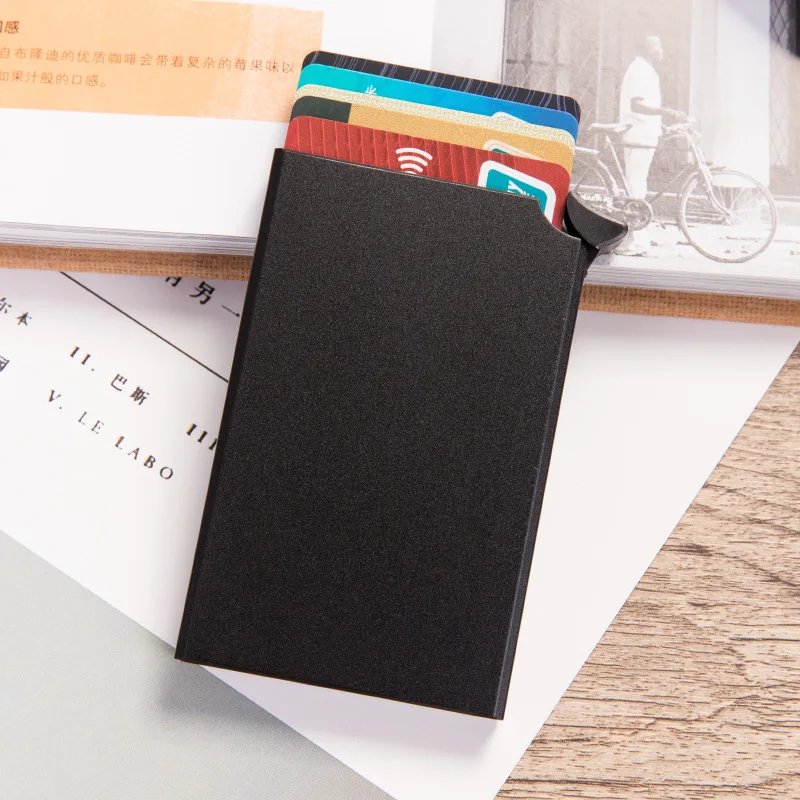 Weduoduo RFID Противоугонный держатель для карт тонкий ID кредитный держатель для карт унисекс автоматически твердый металлический кошелёк для банковских карт бизнес мини - Цвет: Black