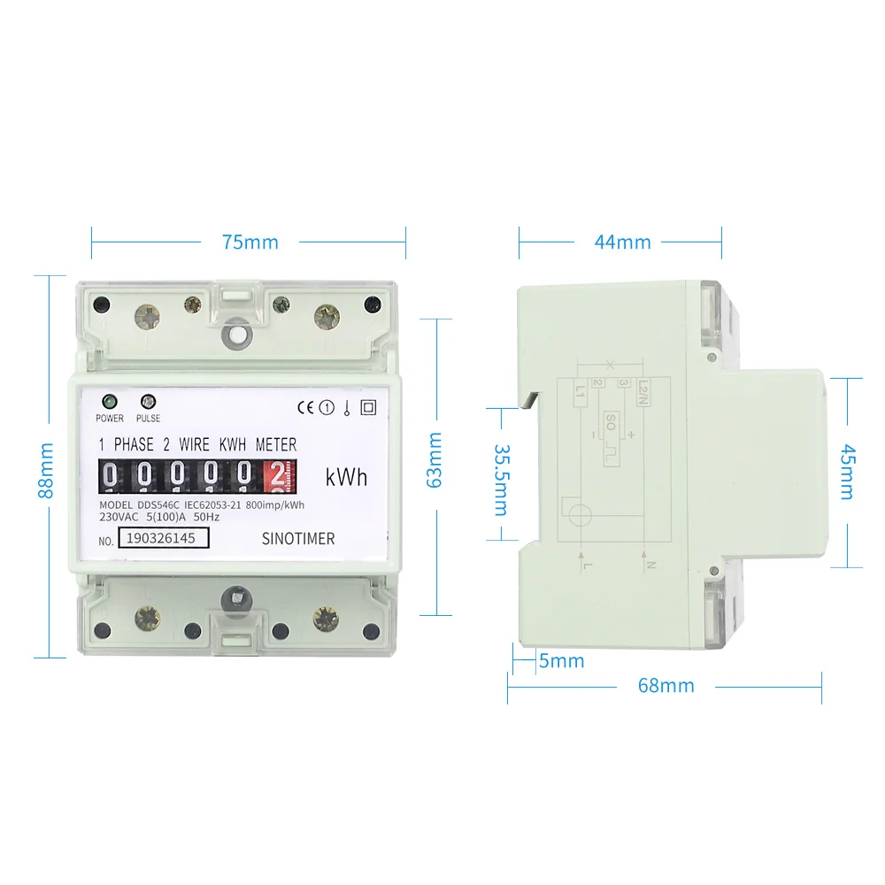 전기 단상 2선 AC 220V 100A 에너지 미터 kWh 카운터 소비 아날로그 전기 전력계 가정용 Din 레일