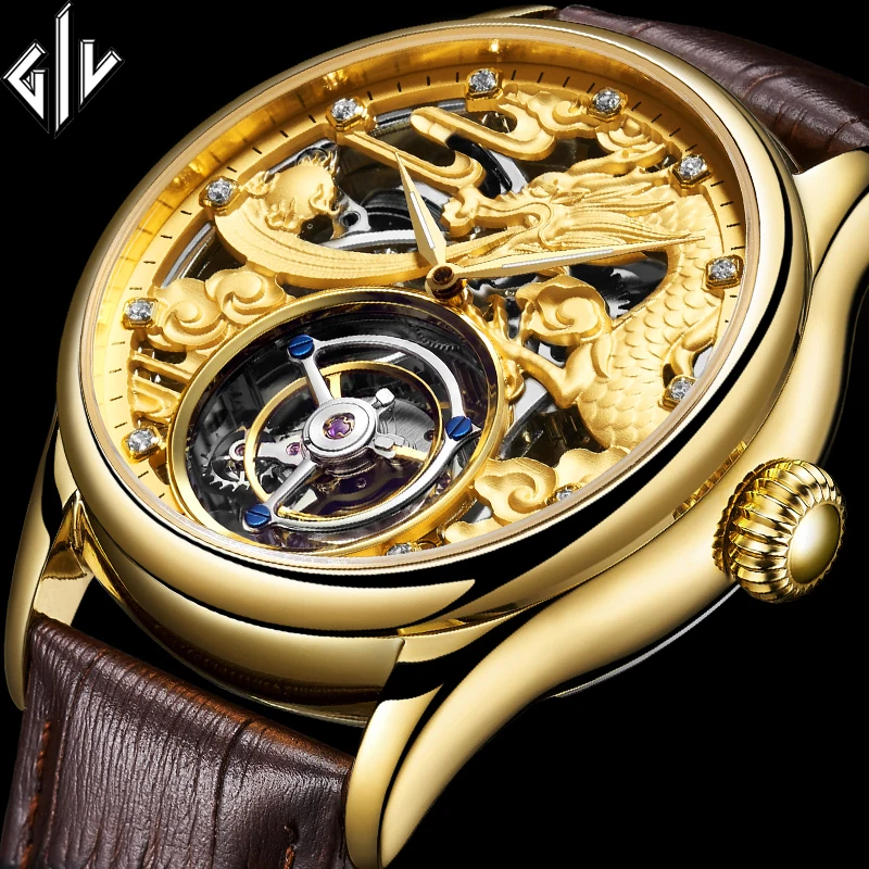 GIV 100% оригинал Tourbillon механические ручные мужские часы лучший бренд класса люкс