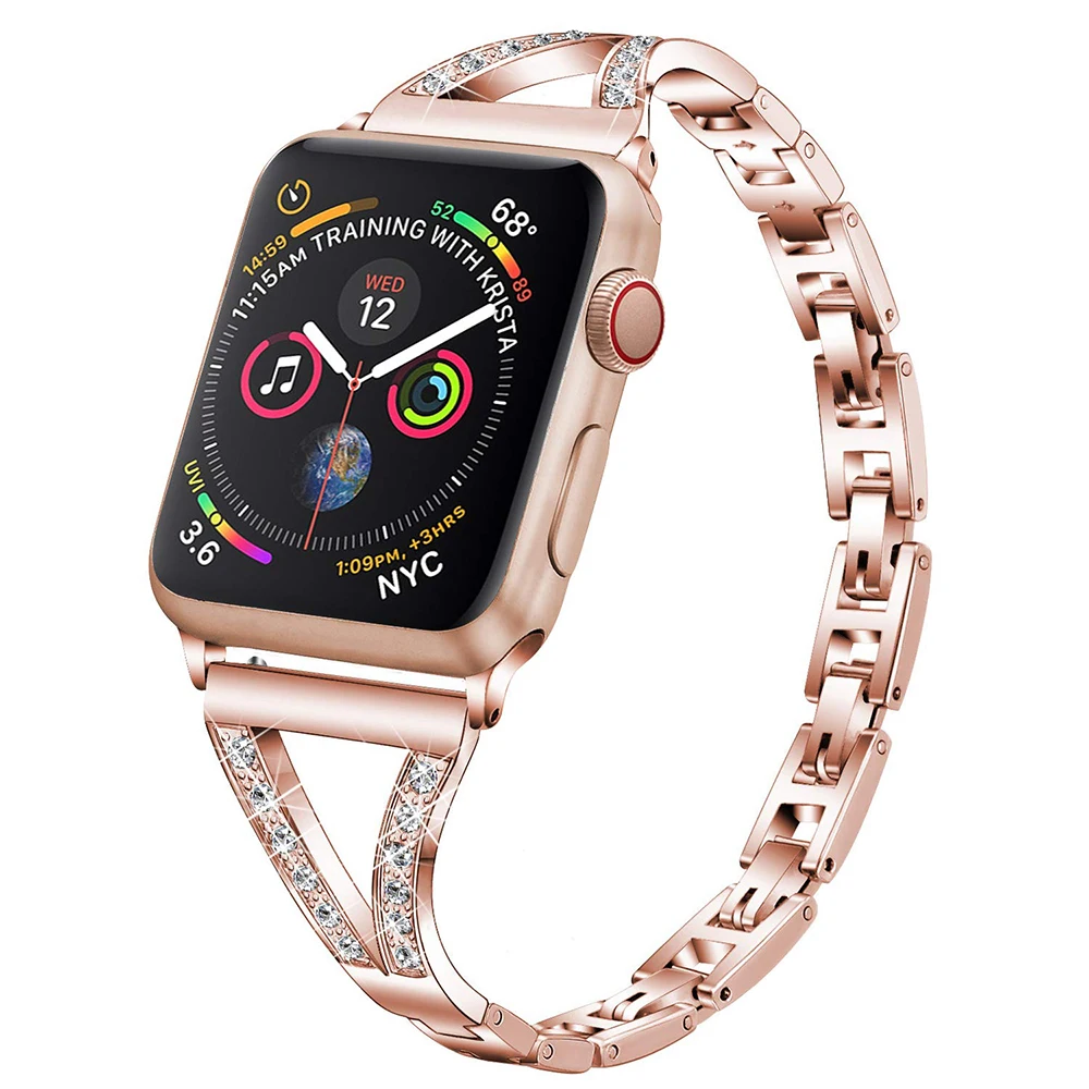 Роскошный Алмазный браслет из нержавеющей стали для Apple Watch 3 2 1 42 мм 38 ремешок iwatch