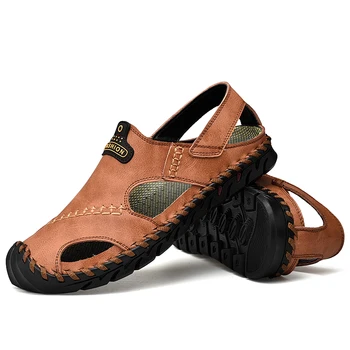 

Genuine Leather Casual Men's Sandals slip-ons Lightweight Boat Men Flats High Quality Comfort Breathable Plus Size Flats Walking