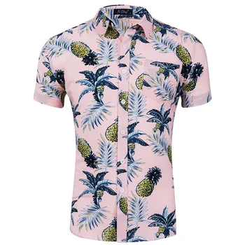 

Hawaiian Beach Short-sleeved Summer Men Shirts Cotton Printing Big Size Smart Casual Single Breasted Turn-down Collar for Boys