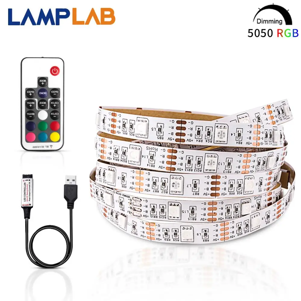 DC5V USB Светодиодная лента гибкий светильник 5050 RGB мини 3Key 17Key RF ИК пульт IP65 50 см 1 м 2 3