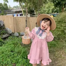 Платье с оборками в Корейском стиле для девочек весенние хлопковые кружевные модные платья для девочек От 1 до 6 лет, PP740
