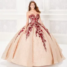 Бальное платье цвета шампанского Пышное Платье бисерный лиф-корсет Красный аппликация шикарное платье для выпускного платья принцессы с блестками